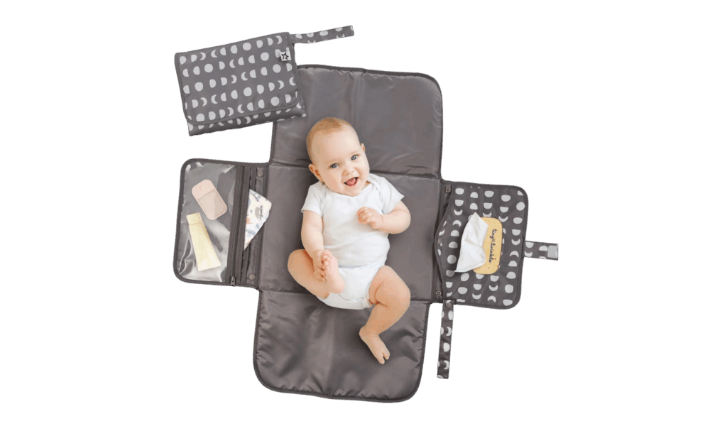 Tiny Twinkle travel changing pad in gray and white design