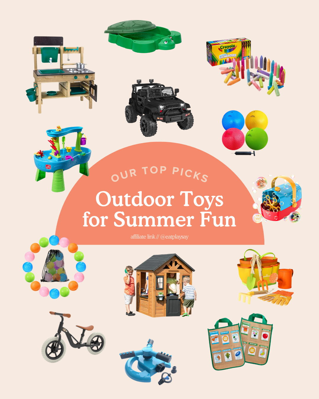 round up graphic featuring the best outdoor toys for summer fun for toddlers and young kids