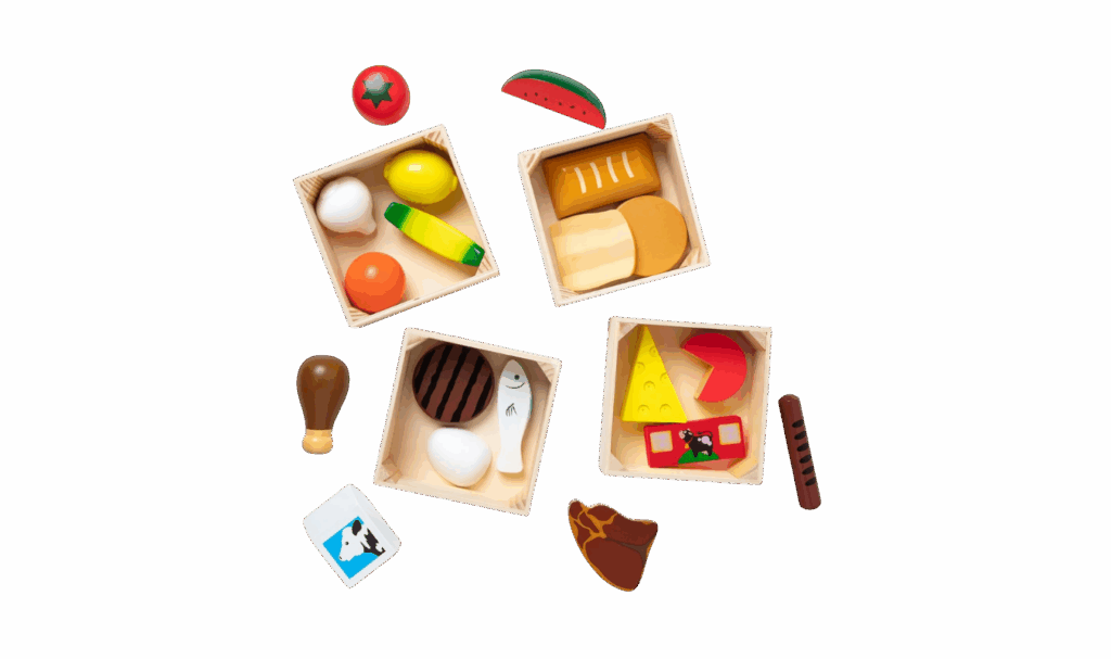 wooden play food set