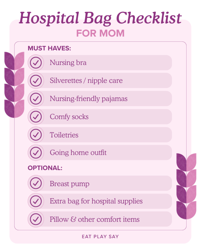graphic displaying hospital bag checklist for mom
