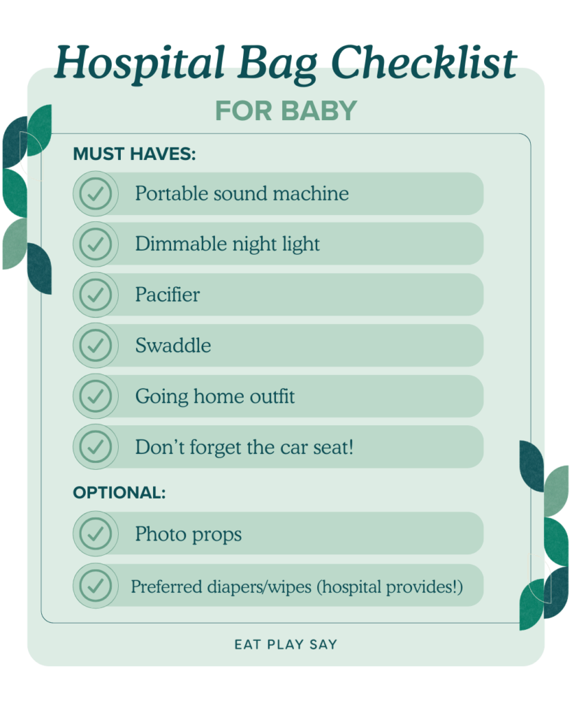 hospital bag checklist graphic for baby