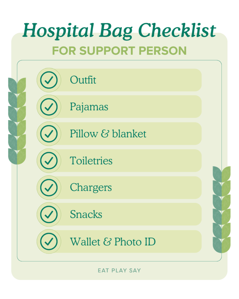 hospital bag checklist for partner/support person