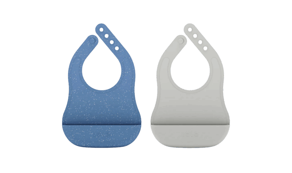 Lalo silicone bibs in blue and gray 