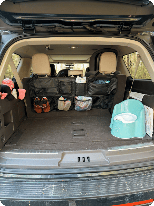 trunk organizer in a post about how to travel with kids 