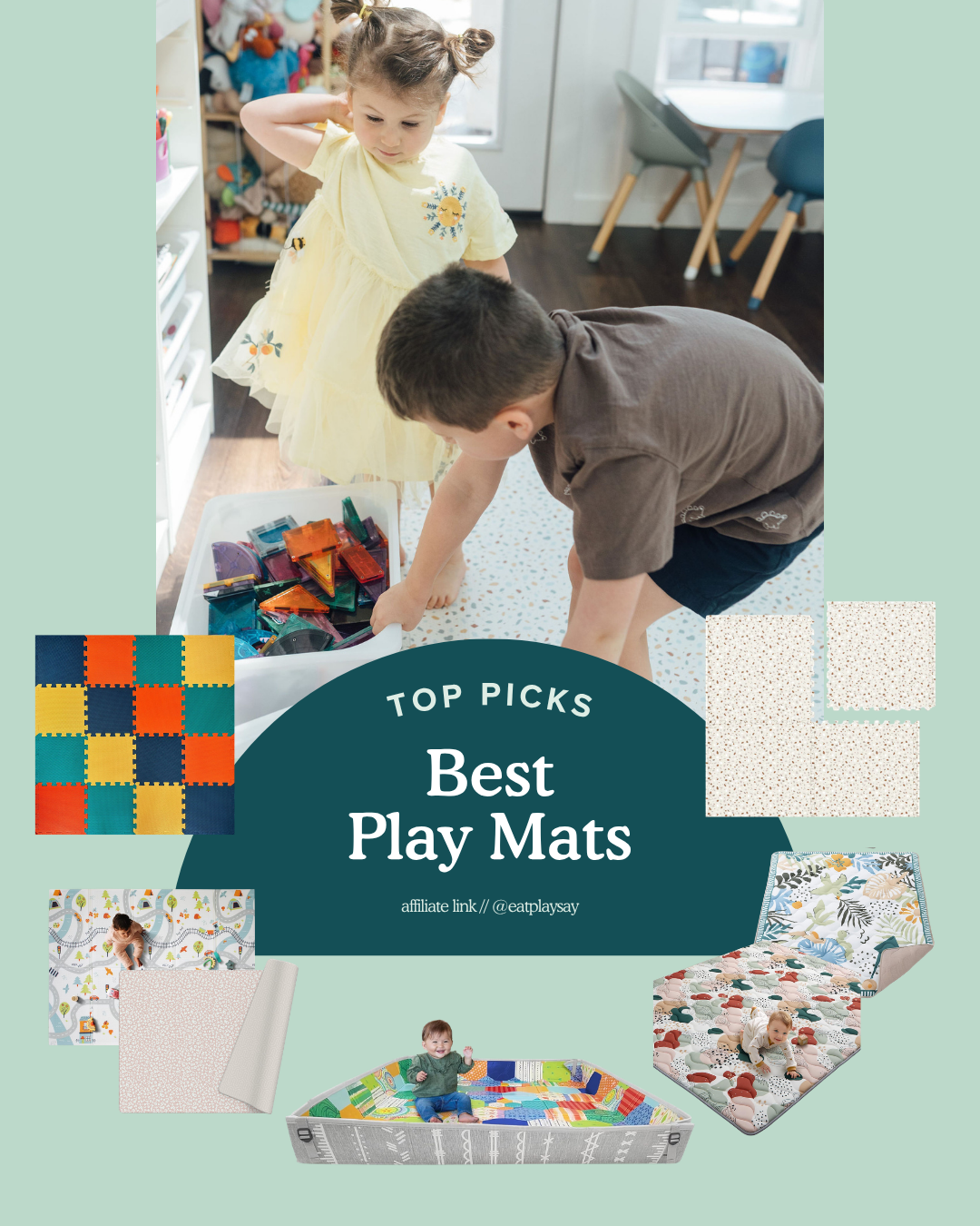 round up graphic of different play mats for babies and toddlers