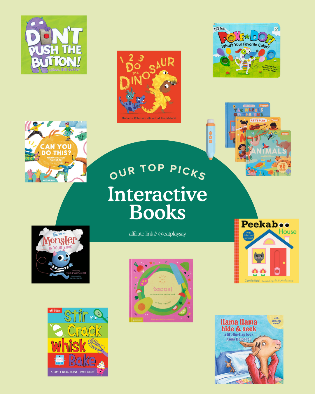 round up graphic of interactive books for toddlers