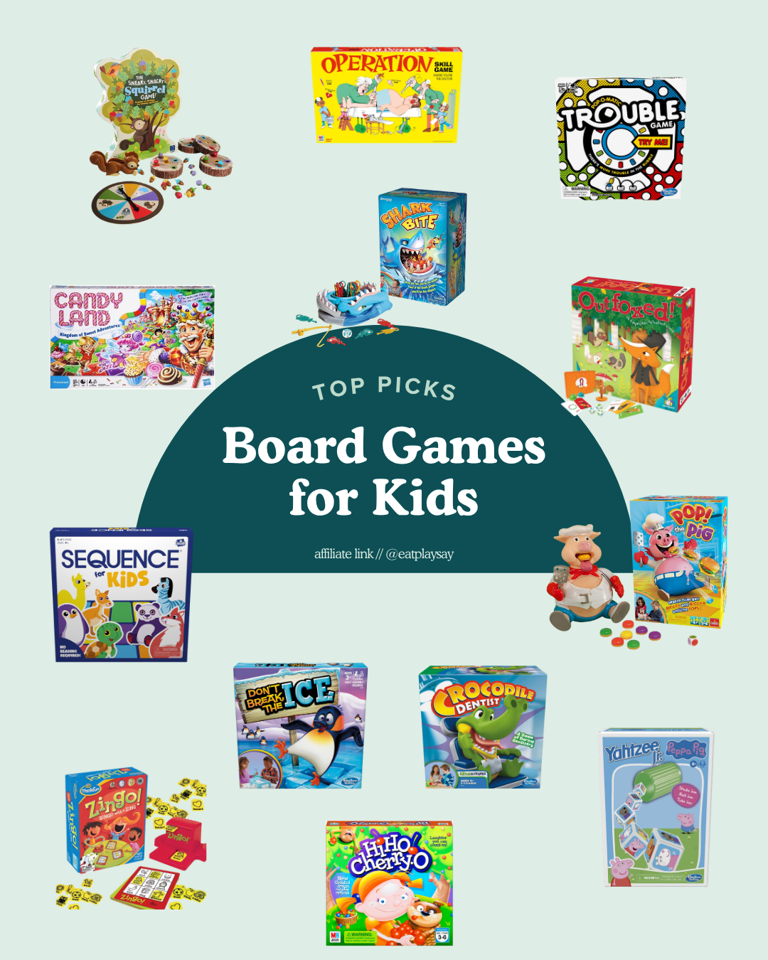round up graphic of board games for kids
