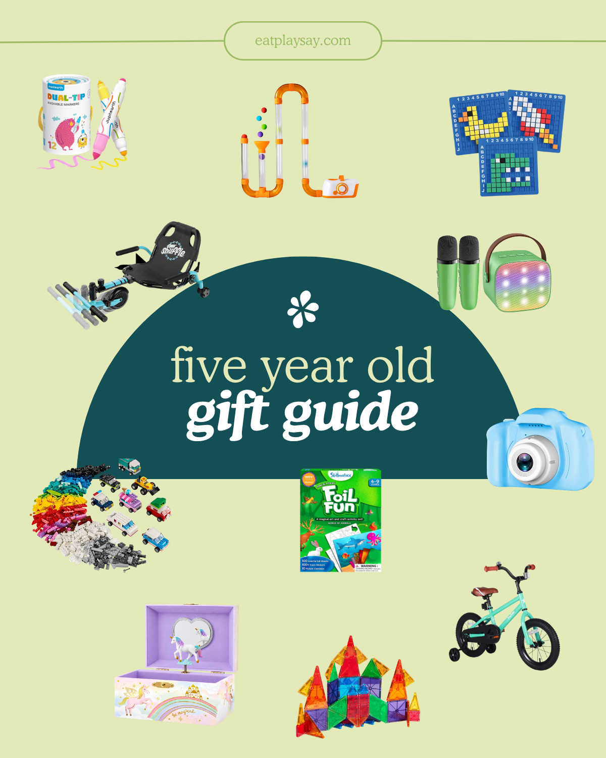 round up graphic including top gifts for 5 year olds