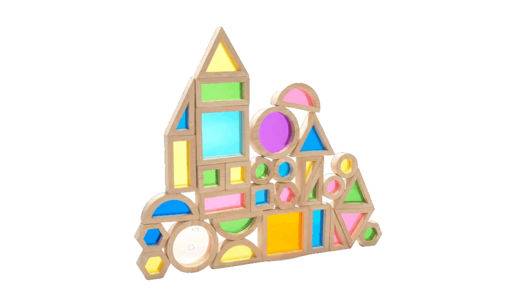 rainbow stacking blocks made of wood and acrylic 