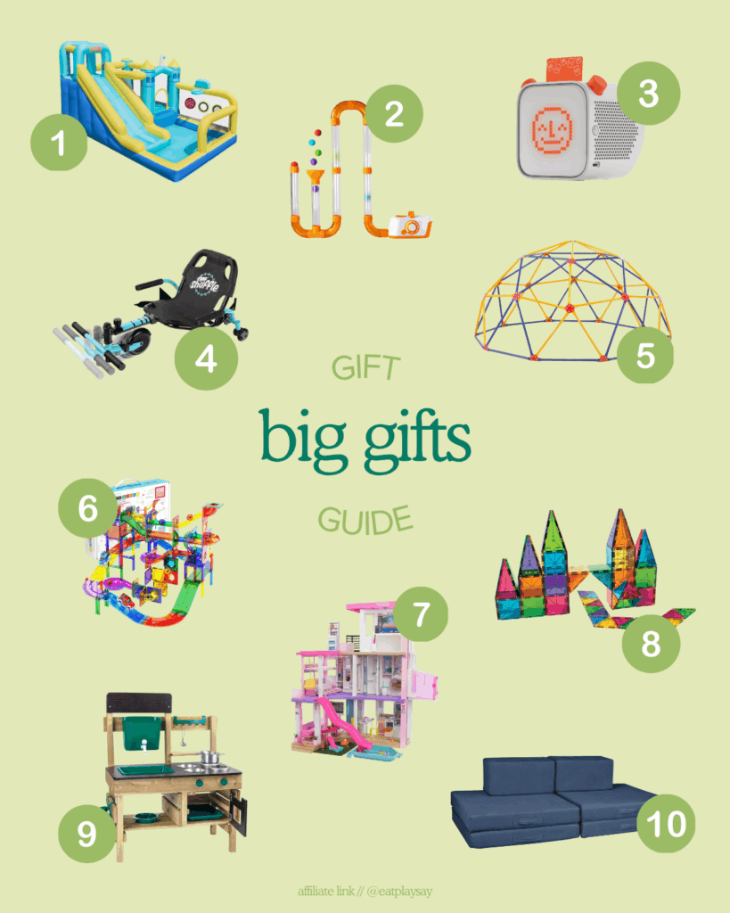 round up graphic with big gifts for 5 year olds featuring higher ticket toys