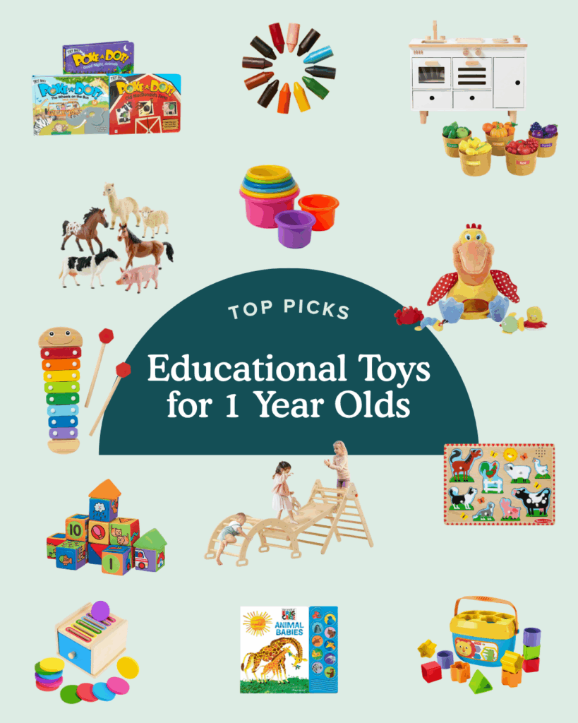 round up graphic featuring educational toys for 1 year olds