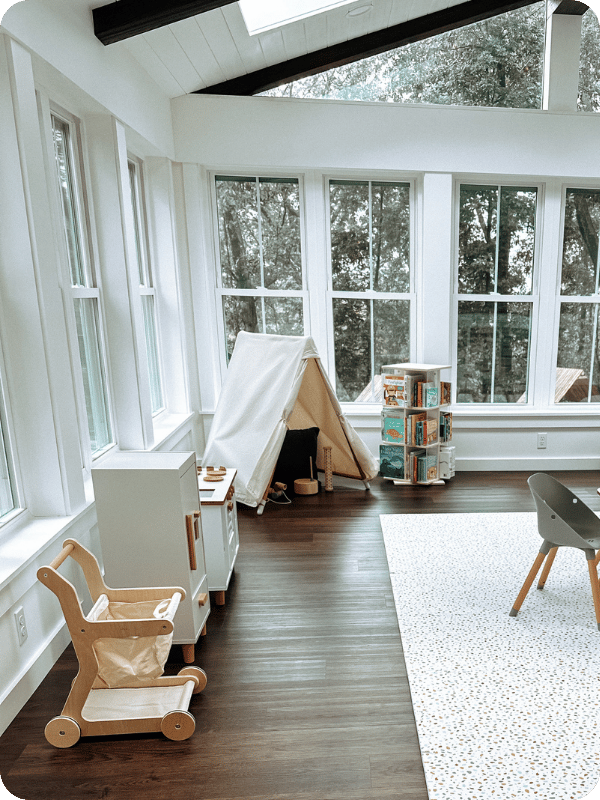 Canvas play tent in a playroom