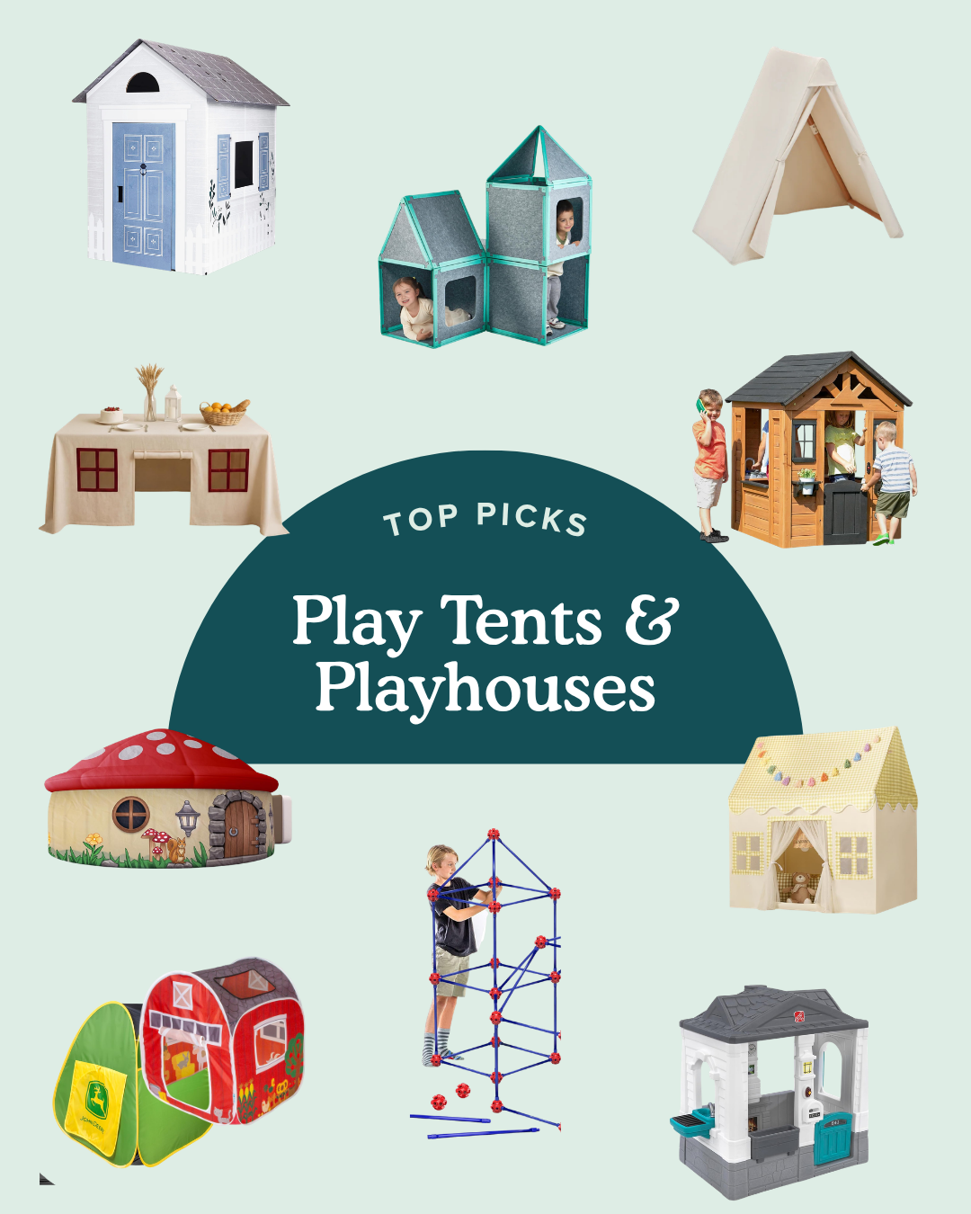 round up graphic of play tents and playhouses for kids