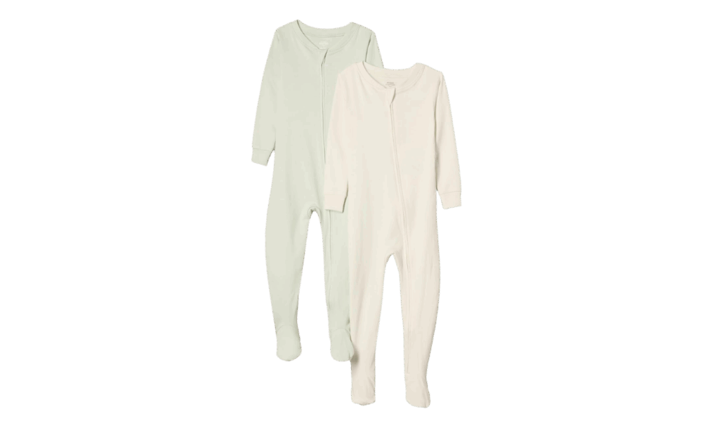 Footed baby pajamas in neutral colors 