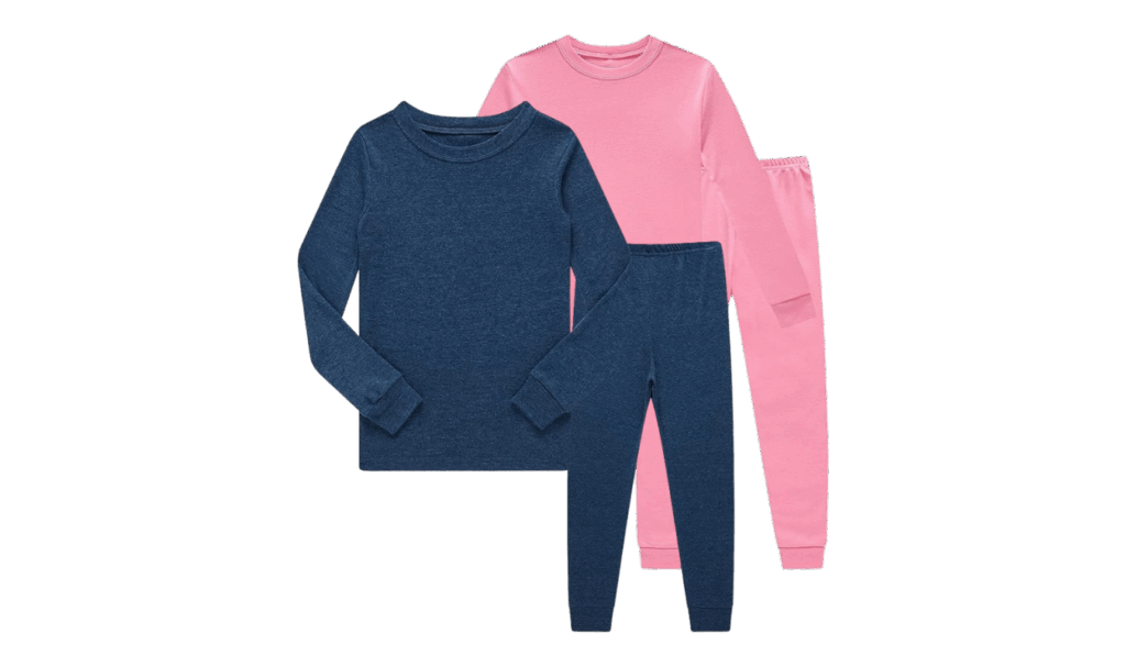 solid colored cotton toddler pajamas in blue and pink 