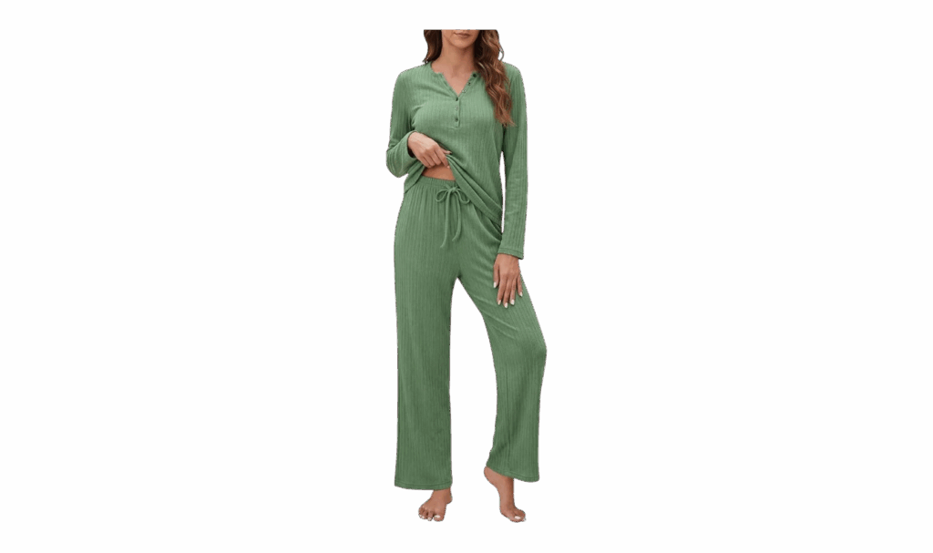 Postpartum and Nursing-Friendly Pajamas with long sleeves and button down neck