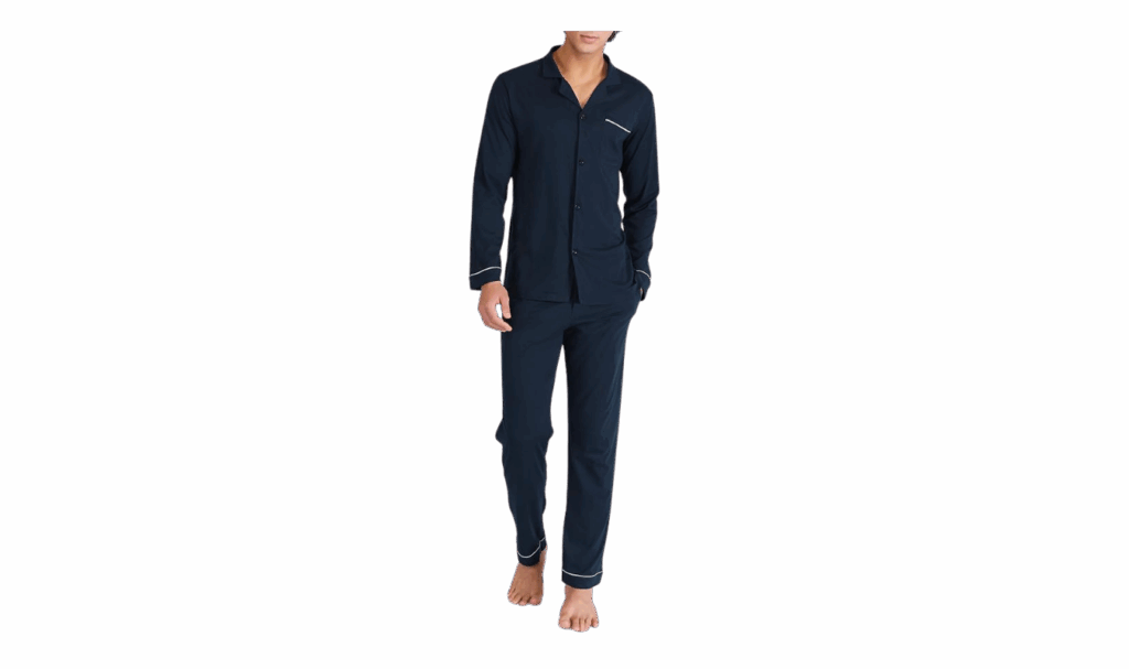 Long sleeve men's cotton pajama set in navy blue 