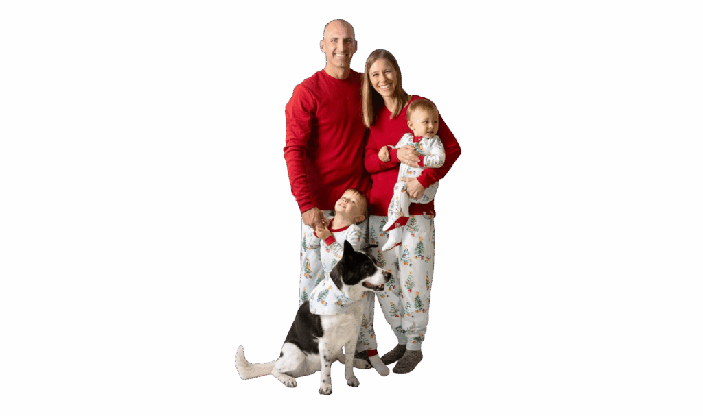 Burt’s Bees Matching Holiday Pajamas in a winter holiday print 