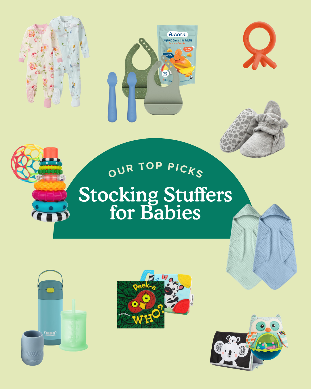 round up graphic featuring stocking stuffer ideas for an infant