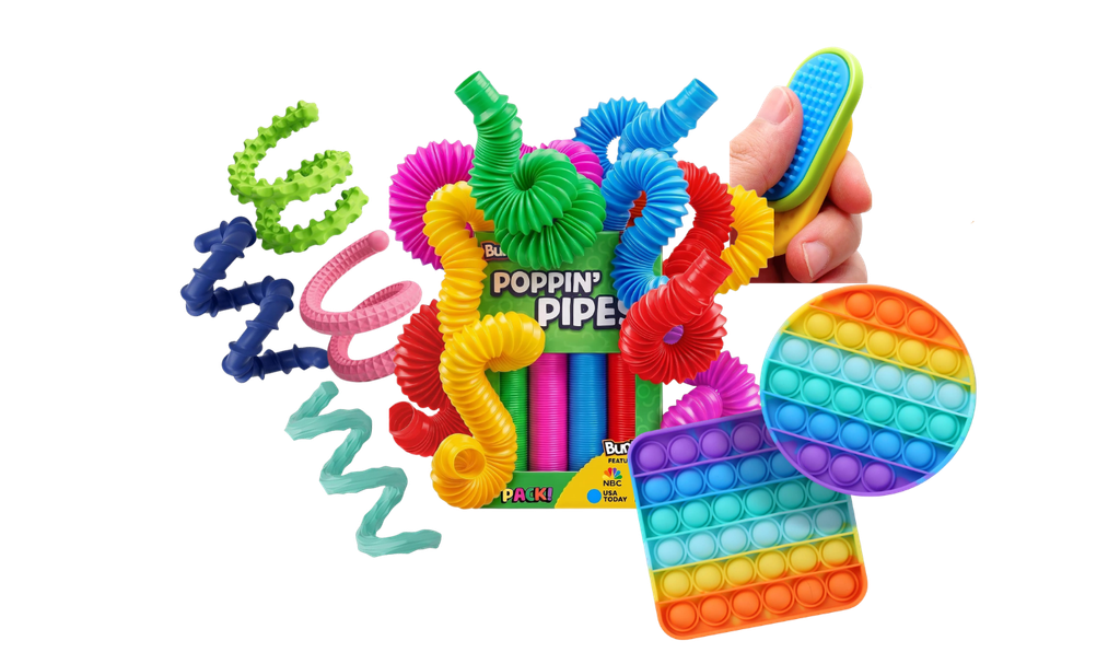 round up graphic of fidget toys for sensory development