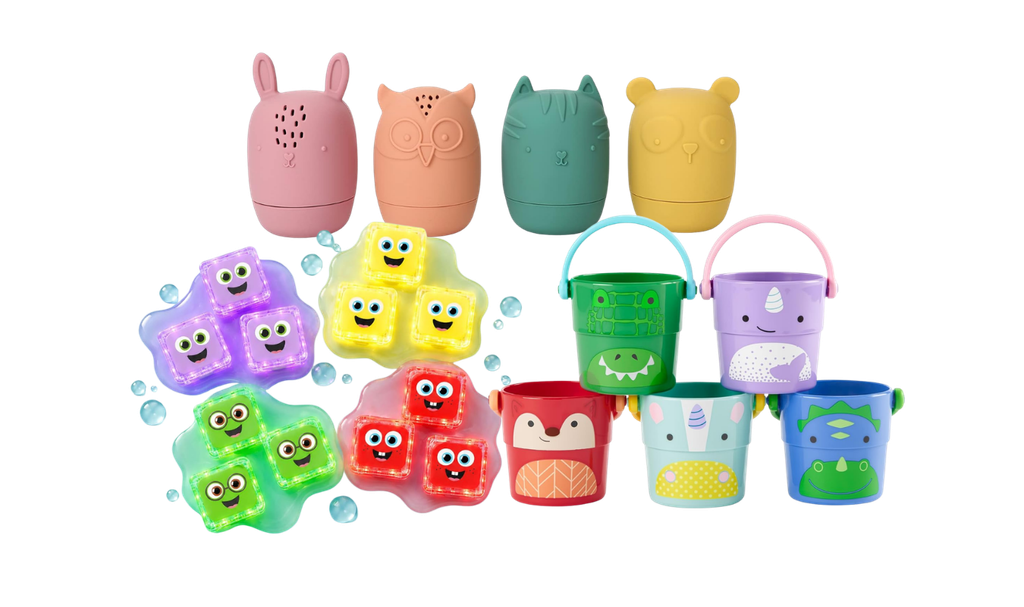 round up graphic of bath toys for babies and toddlers
